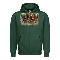 Sports Green 3 red angus bulls Zipper Hoodie - LillyAllenDesigns