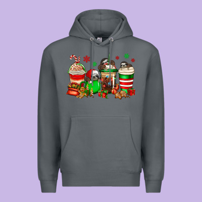 Christmas Sloth Coffee Cups Premium Hoodie Designed By Jasminsmagicworld