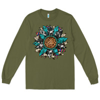 Army Green cowhide leopard serape gemstone  sunflower Long Sleeve Tee - Artiststas