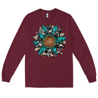 Burgundy cowhide leopard serape gemstone  sunflower Long Sleeve Tee - Artiststas
