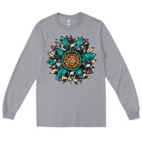 Heather Grey cowhide leopard serape gemstone  sunflower Long Sleeve Tee - Artiststas