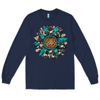 Navy cowhide leopard serape gemstone  sunflower Long Sleeve Tee - Artiststas