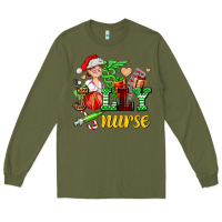 Army Green jolly nurse with Christmas element Long Sleeve Tee - AdoDesignShop
