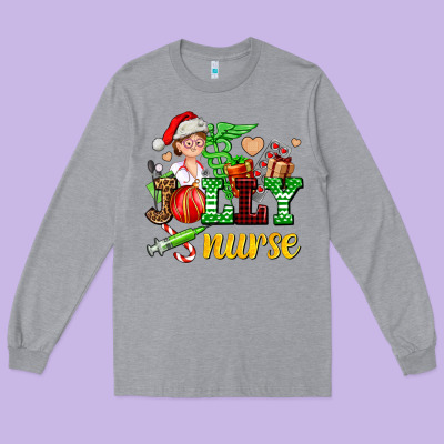 Jolly Nurse With Christmas Element Long Sleeve Tee Designed By Adodesignshop