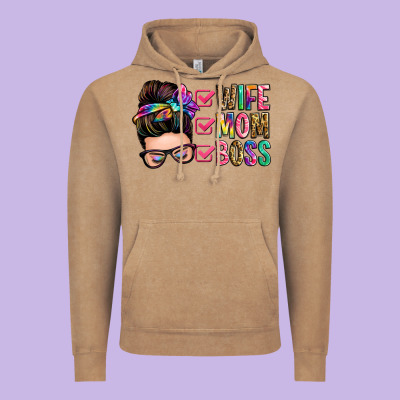 Wife Mom Boss Messy Bun Vintage Hoodie Designed By Zillion Design Studio