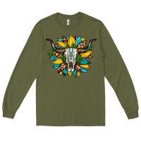 Army Green bull skull gemstone cactus leopard sunflower Long Sleeve Tee - Artiststas