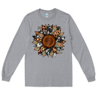 Heather Grey cowhide leopard aztec sunflower Long Sleeve Tee - Artiststas