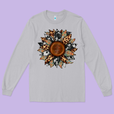 Cowhide Leopard Aztec Sunflower Long Sleeve Tee Designed By Artiststas