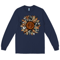 Navy cowhide leopard aztec sunflower Long Sleeve Tee - Artiststas
