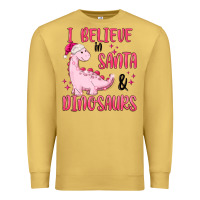 Antique Gold i believe in santa & dinosaurs pink Premium Sweatshirt - MaliasSmallBusiness
