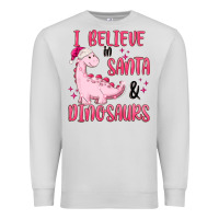 Dove Grey i believe in santa & dinosaurs pink Premium Sweatshirt - MaliasSmallBusiness
