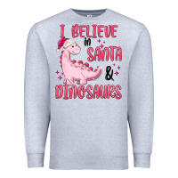 Heather Grey i believe in santa & dinosaurs pink Premium Sweatshirt - MaliasSmallBusiness