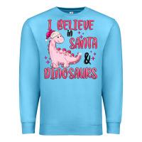 Ocean Blue i believe in santa & dinosaurs pink Premium Sweatshirt - MaliasSmallBusiness