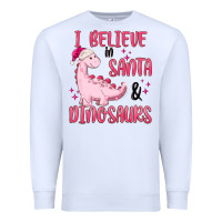 White i believe in santa & dinosaurs pink Premium Sweatshirt - MaliasSmallBusiness