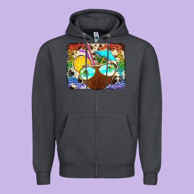 Coconut Drink With Sunglasses Zipper Hoodie Designed By Jasminsmagicworld
