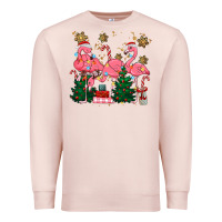 Pale Pink christmas flamingos Premium Sweatshirt - MaliasSmallBusiness