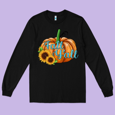 Fall Y'all Pumpkin Long Sleeve Tee Designed By Jahusdesignshop