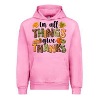 Fuchsia Pink In all things give thanks Urban Hoodie - NancyCooperArtShop