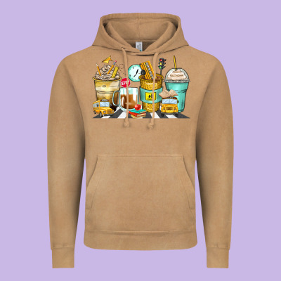 School Bus Coffee Cups Vintage Hoodie Designed By Zillion Design Studio