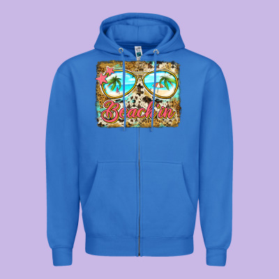 Beach'in Sunglasses Zipper Hoodie Designed By Jasminsmagicworld