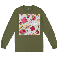 Army Green back to school  seamless pattern Long Sleeve Tee - BundleAndBundleShop