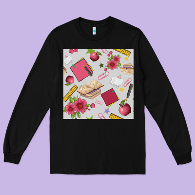 Back To School  Seamless Pattern Long Sleeve Tee Designed By Bundleandbundleshop