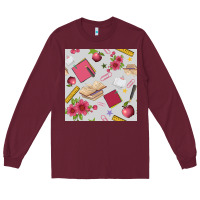 Burgundy back to school  seamless pattern Long Sleeve Tee - BundleAndBundleShop