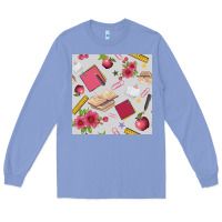 Colony Blue back to school  seamless pattern Long Sleeve Tee - BundleAndBundleShop