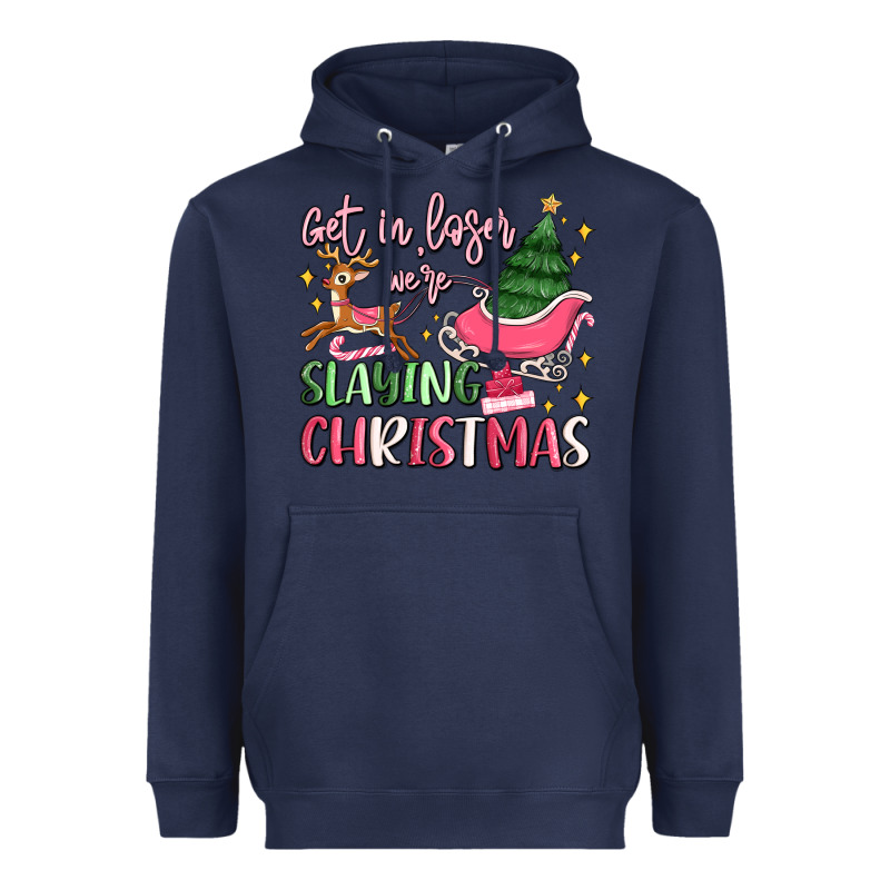 Get In Loser We're Slaying Christmas Heavyweight Hoodie by MaliasSmallBusiness | Teevron