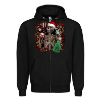 Black Skeleton with coffee cup Christmas Zipper Hoodie - NancyCooperArtShop