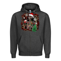 Charcoal Heather Skeleton with coffee cup Christmas Zipper Hoodie - NancyCooperArtShop