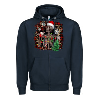 Navy Skeleton with coffee cup Christmas Zipper Hoodie - NancyCooperArtShop