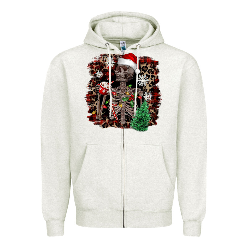 Skeleton With Coffee Cup Christmas Zipper Hoodie by NancyCooperArtShop | Teevron