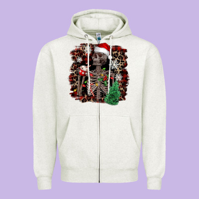 Skeleton With Coffee Cup Christmas Zipper Hoodie Designed By Nancycooperartshop