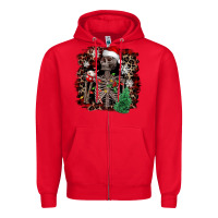 Red Skeleton with coffee cup Christmas Zipper Hoodie - NancyCooperArtShop