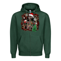 Sports Green Skeleton with coffee cup Christmas Zipper Hoodie - NancyCooperArtShop