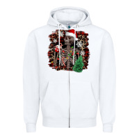 White Skeleton with coffee cup Christmas Zipper Hoodie - NancyCooperArtShop