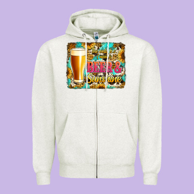 Beer And Sunshine Zipper Hoodie Designed By Jasminsmagicworld