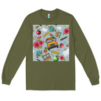 School Bus Back To School Seamless Pattern Long Sleeve Tee | Teevron