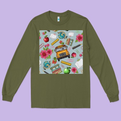 School Bus Back To School Seamless Pattern Long Sleeve Tee Designed By Bundleandbundleshop