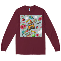 Burgundy school bus back to school seamless pattern Long Sleeve Tee - BundleAndBundleShop