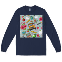 Navy school bus back to school seamless pattern Long Sleeve Tee - BundleAndBundleShop