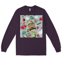 Plum school bus back to school seamless pattern Long Sleeve Tee - BundleAndBundleShop