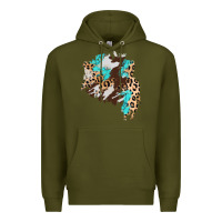 Army Green cowhide leopard turquoise patch Premium Hoodie - AdoDesignShop
