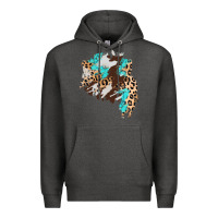 Charcoal Heather cowhide leopard turquoise patch Premium Hoodie - AdoDesignShop