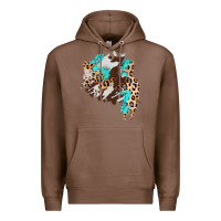 Chestnut cowhide leopard turquoise patch Premium Hoodie - AdoDesignShop
