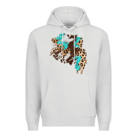 Dove Grey cowhide leopard turquoise patch Premium Hoodie - AdoDesignShop