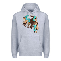 Heather Grey cowhide leopard turquoise patch Premium Hoodie - AdoDesignShop