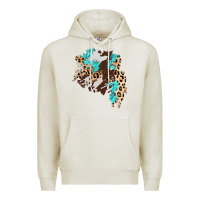 Oatmeal Heather cowhide leopard turquoise patch Premium Hoodie - AdoDesignShop