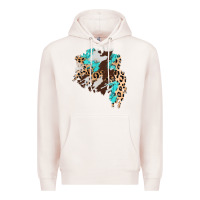 Pale Pink cowhide leopard turquoise patch Premium Hoodie - AdoDesignShop